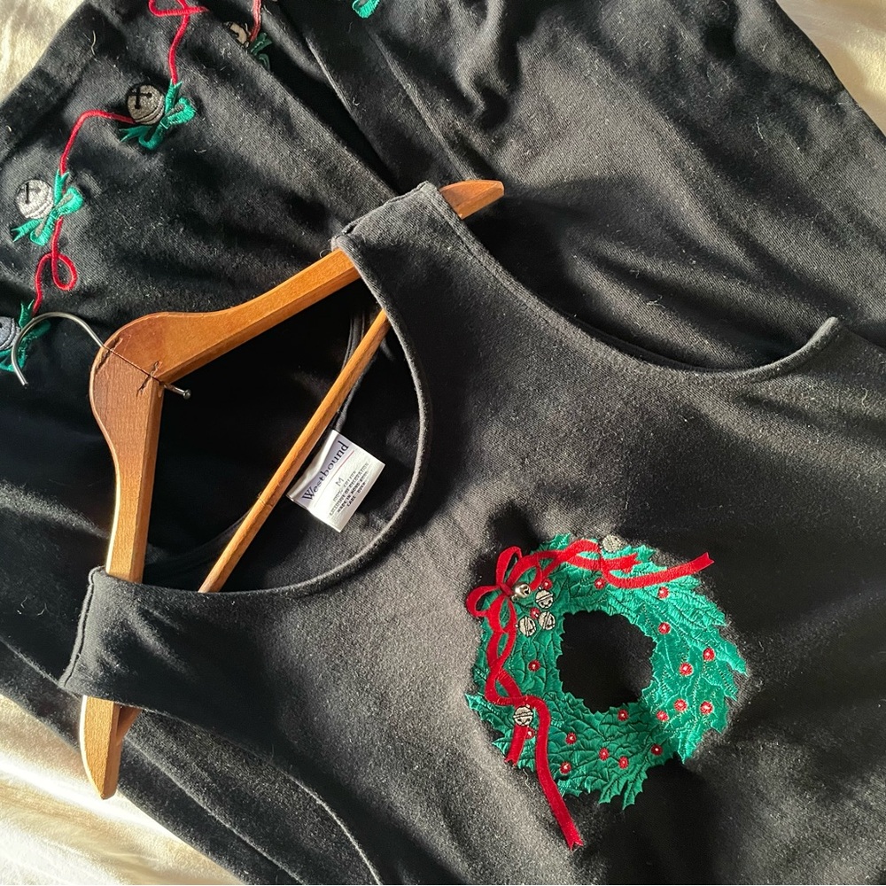 Vintage Christmas Wreath Dress with Real Jingle Bell